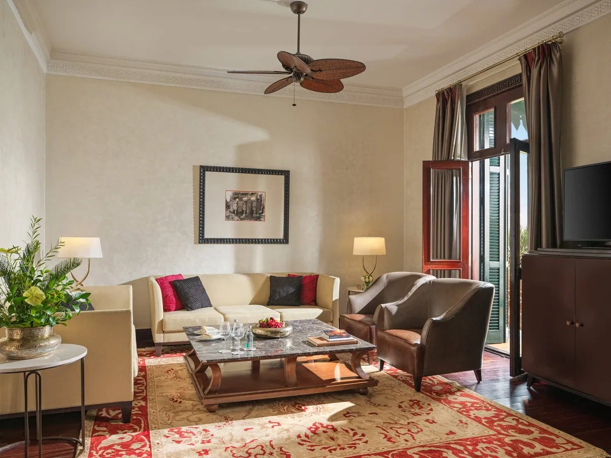 The living room of a Palace Cataract Nile View Suite, 90 m², at the Old Cataract Aswan