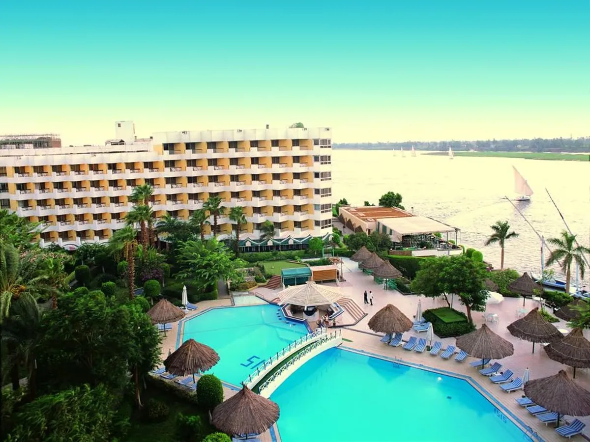 The pools and gardens of the Pyramisa Luxor on the bank of the Nile
